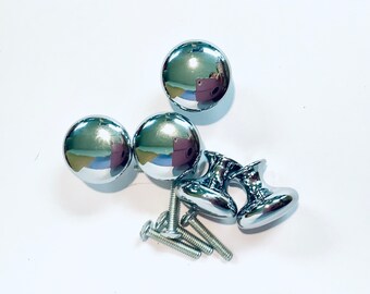 Round silver tone metal drawer knobs or pulls small