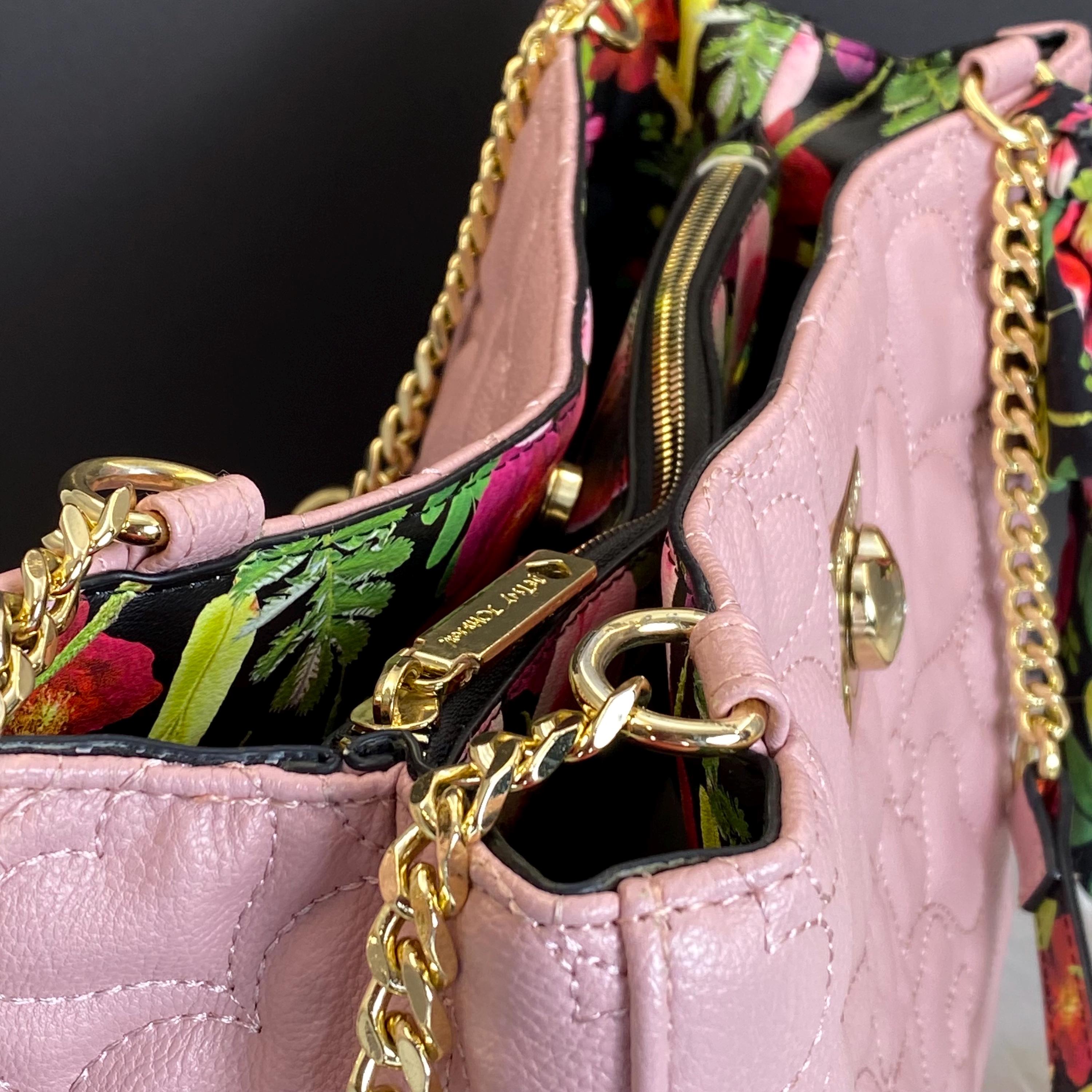Betsey Johnson Pink Quilted Heart Bag With Gold Chain Straps