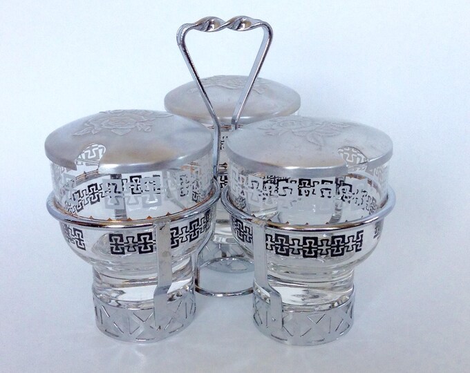 Vintage Condiment Caddy, Three Bowl Condiment Server, Mid Century
