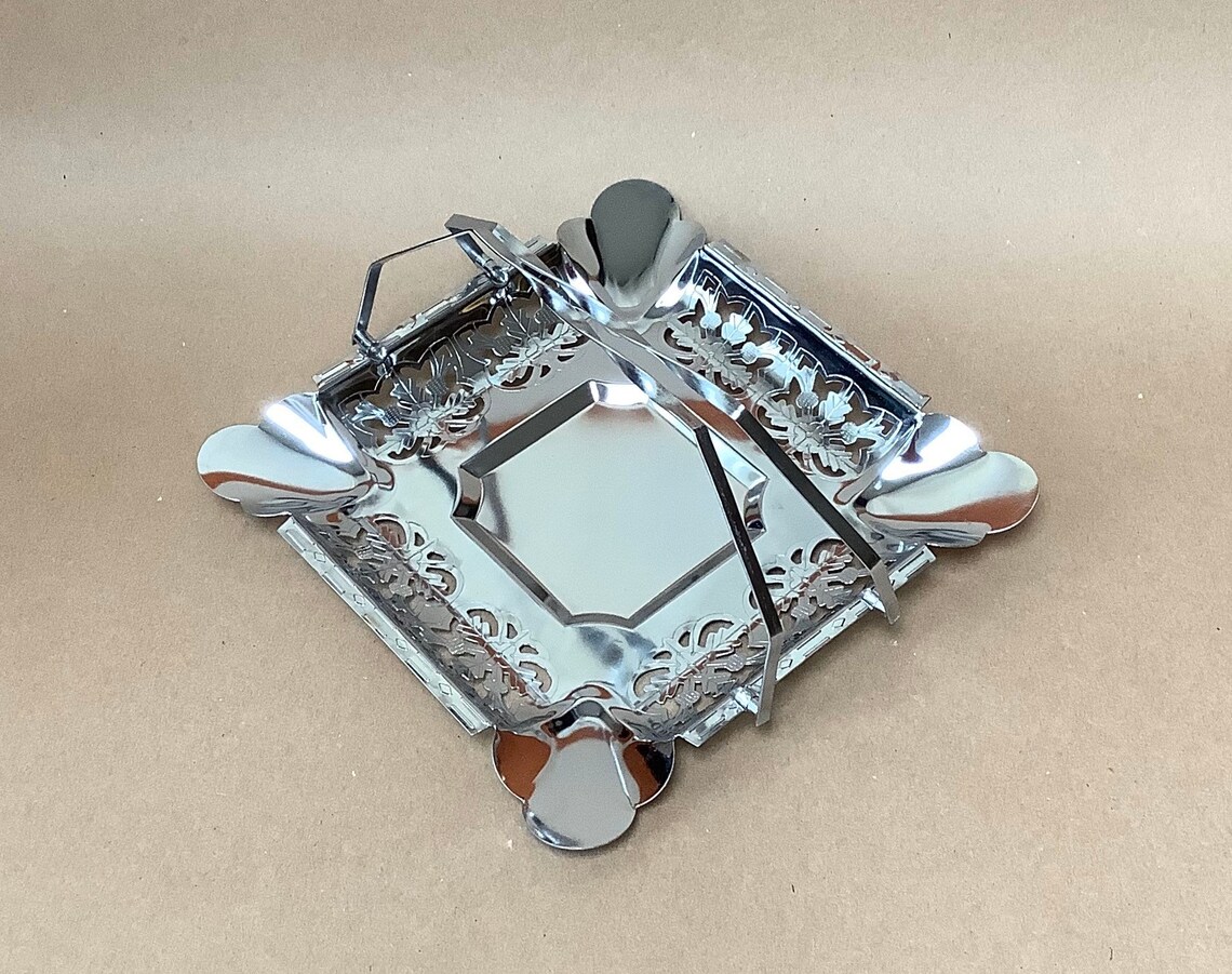 Chrome Serving Tray With Folding Handles Chrome Folding Etsy UK