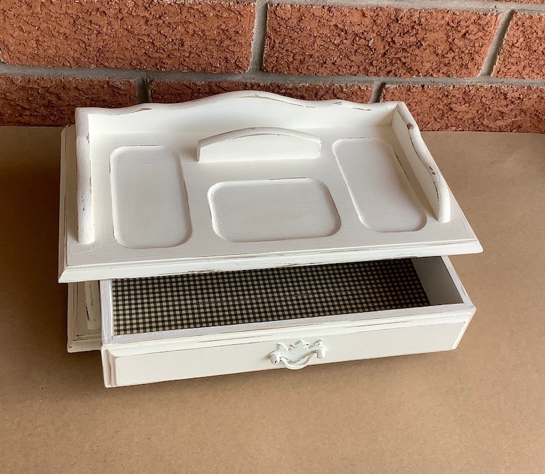 storage refinished jewelry organizer distressed rustic Upcycled mans white dresser caddy vintage upcycled jewelry box shabby chic