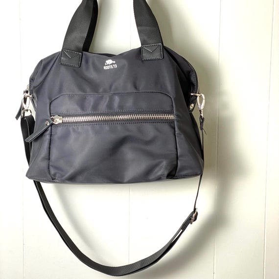 バッグ ROOTS 73 Black Nylon Crossbody Bag With Zipper Pocket and Dual