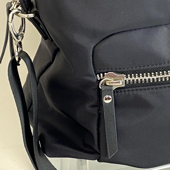 ROOTS 73 Black Nylon Crossbody Bag With Zipper Pocket and Dual