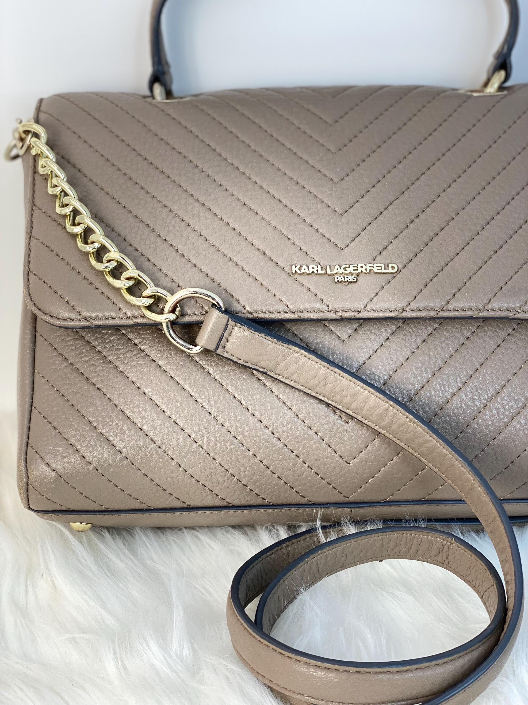 Karl Lagerfeld Paris Taupe Quilted Leather Satchel Bag  display picture 3