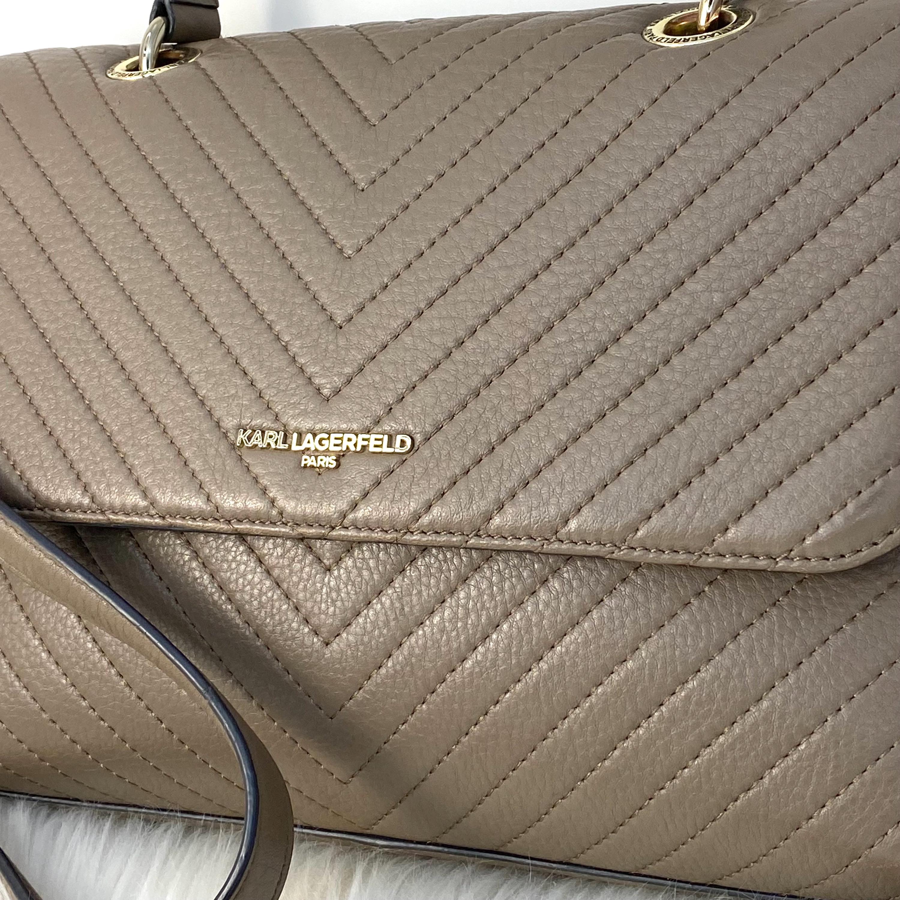 Karl Lagerfeld Paris Taupe Quilted Leather Satchel Bag 
