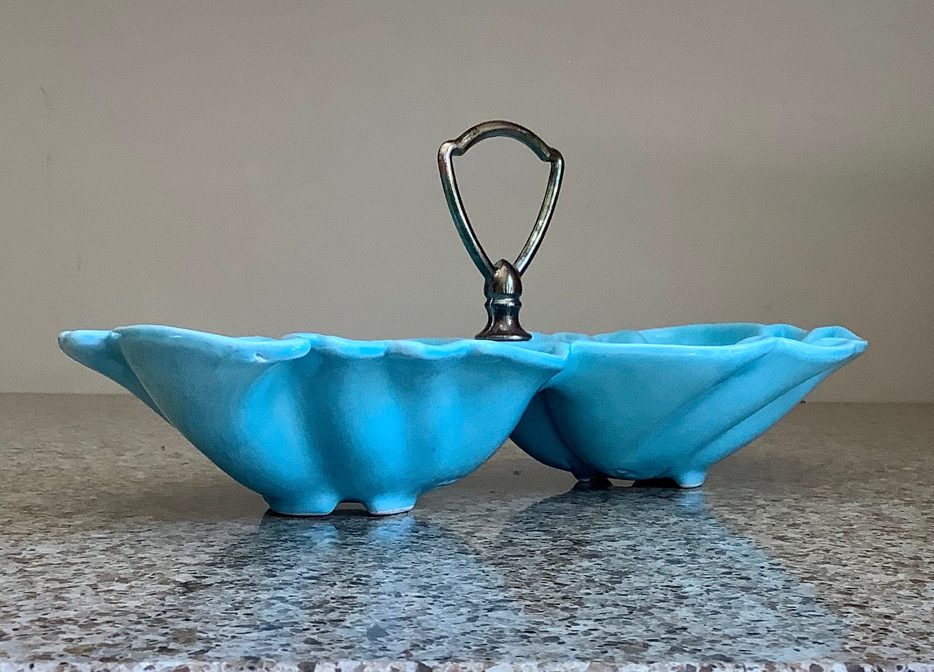 Two bowl caddy dish Blue ceramic caddy server Leaf design Etsy