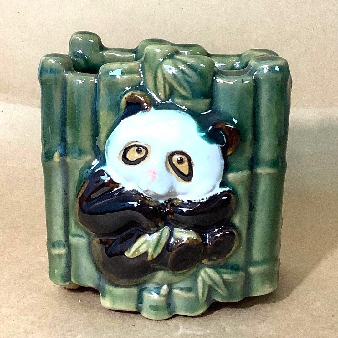 Vintage Planter Green Bamboo Panda Bear Pottery Vase - Etsy