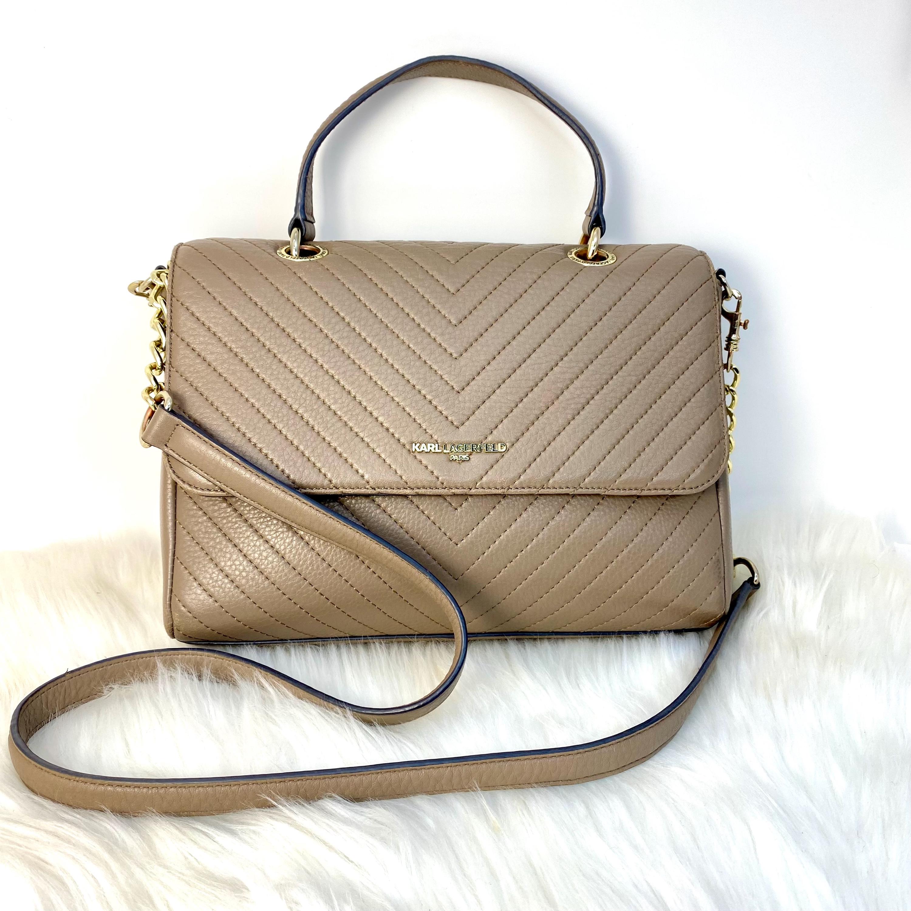 New Karl Lagerfeld Taupe Quilted Purse Karl Lagerfeld Paris Taupe Quilted Leather Satchel Bag  main image 3
