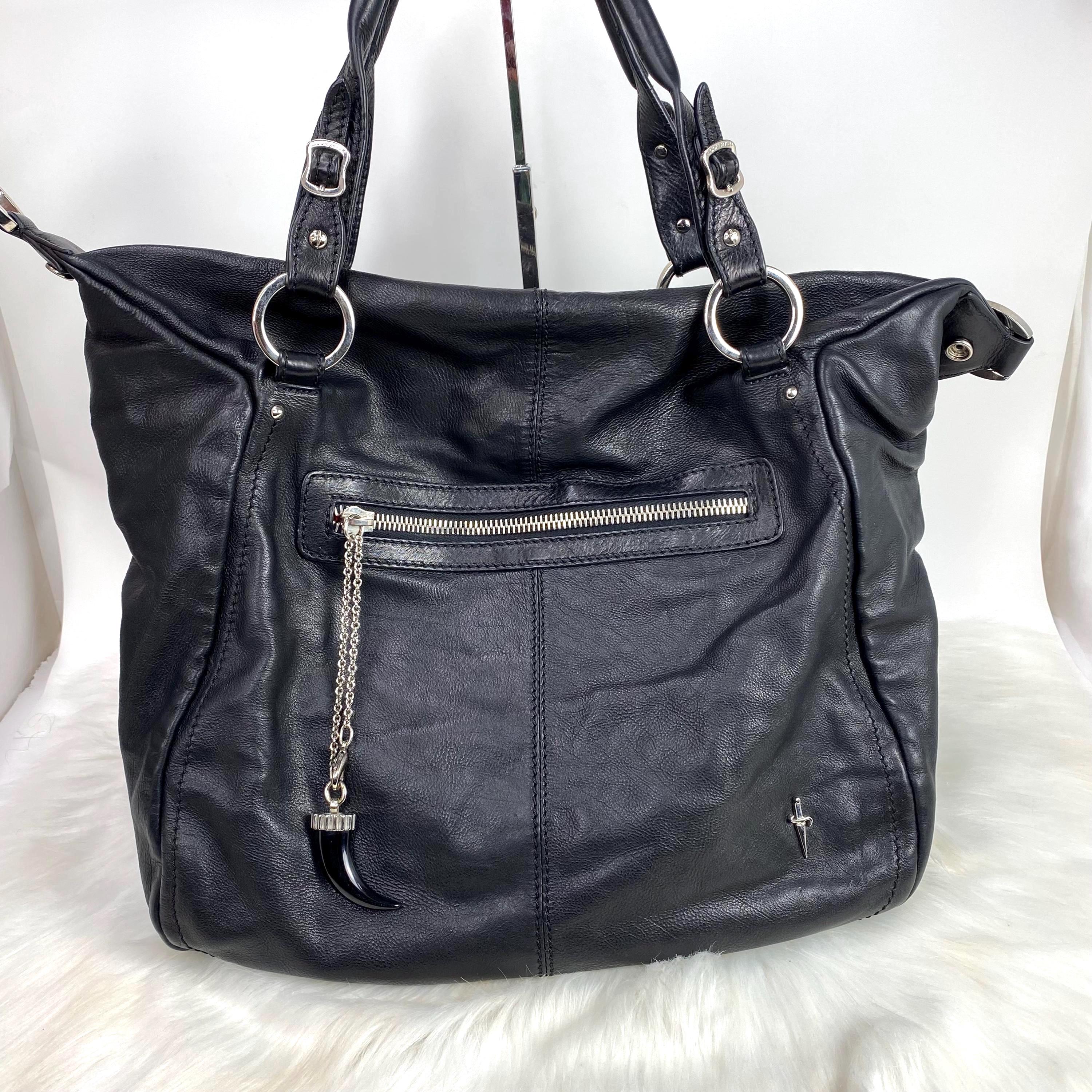 Cesare Paciotti Black Leather Convertible Tote Shoulder Bag 
