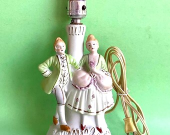 Victorian Ceramic Figurine Lamp, Vintage Victorian Double Figure lamp,  Two figure Victorian lamp