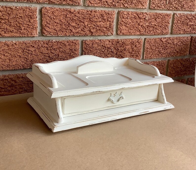storage refinished jewelry organizer distressed rustic Upcycled mans white dresser caddy vintage upcycled jewelry box shabby chic