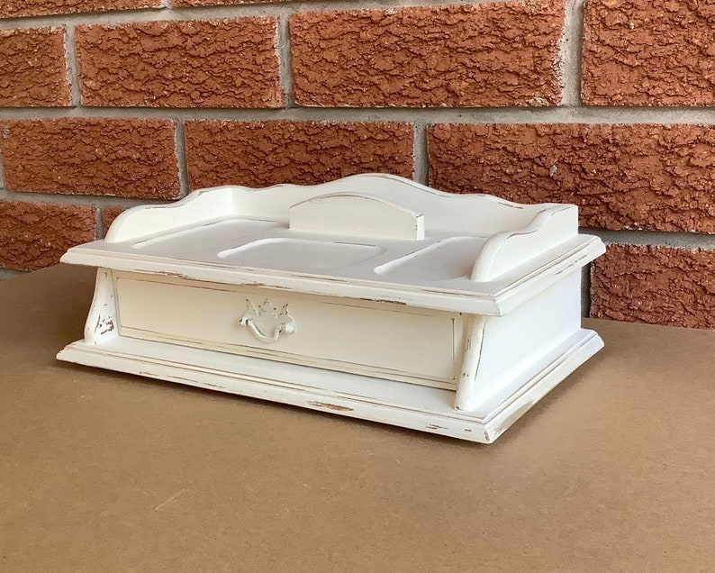 storage refinished jewelry organizer distressed rustic Upcycled mans white dresser caddy vintage upcycled jewelry box shabby chic