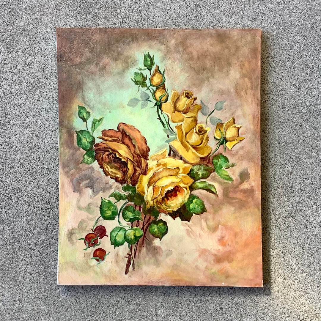 Vintage Original Oil Painting of Yellow Roses Original Rose Etsy
