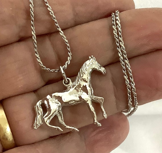 Sterling silver chain with sterling silver horse … - image 1