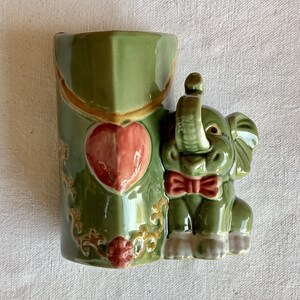 Jardinière ou vase vintage en bambou et faïence fait main, ensemble de vases éléphants verts image 3