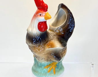 Planter 8” Rooster Pottery Planter or Vase, Colorful Rooster Decor Pottery Planter