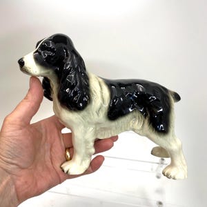 Large Vintage Coopercraft Made in England Black and White Cocker Spaniel Dog Figurine 9&quot;x 8&quot;