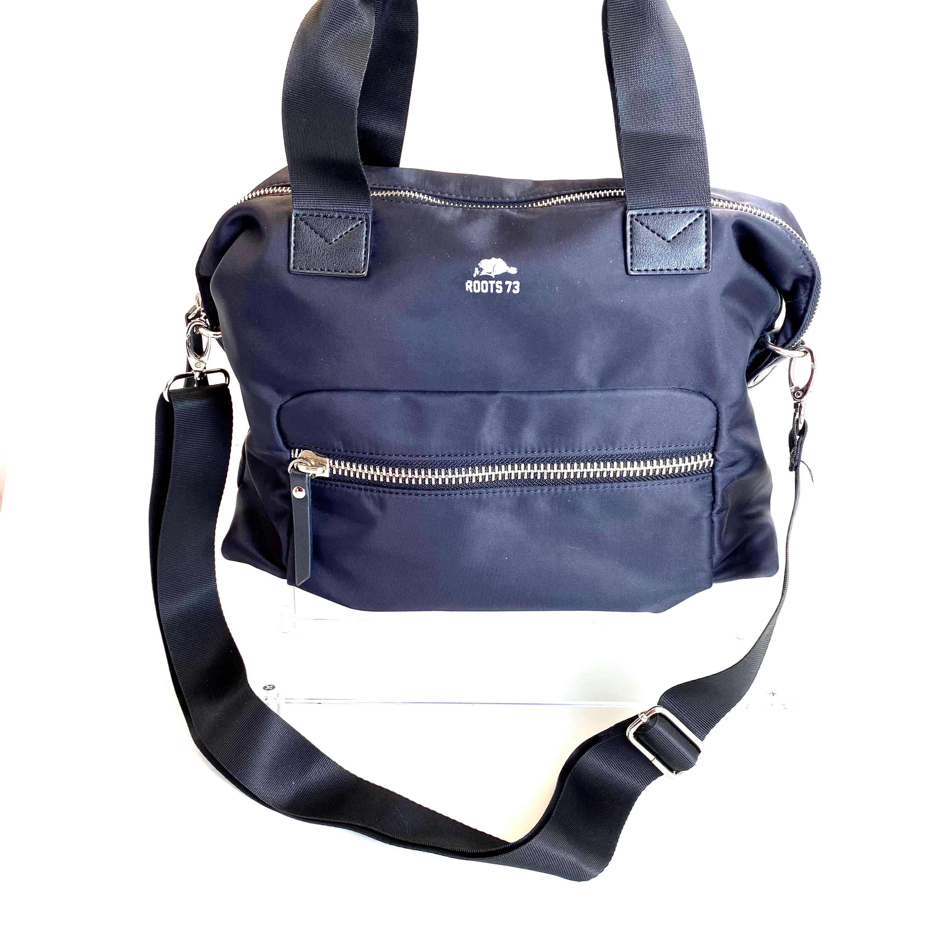 ROOTS 73 Black Nylon Crossbody Bag With Zipper Pocket and Dual