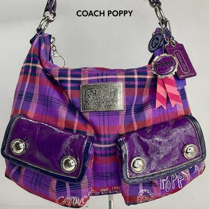 Coach Poppy Plaid Shoulder Bag Purple Pink | Y2K Patchwork Logo