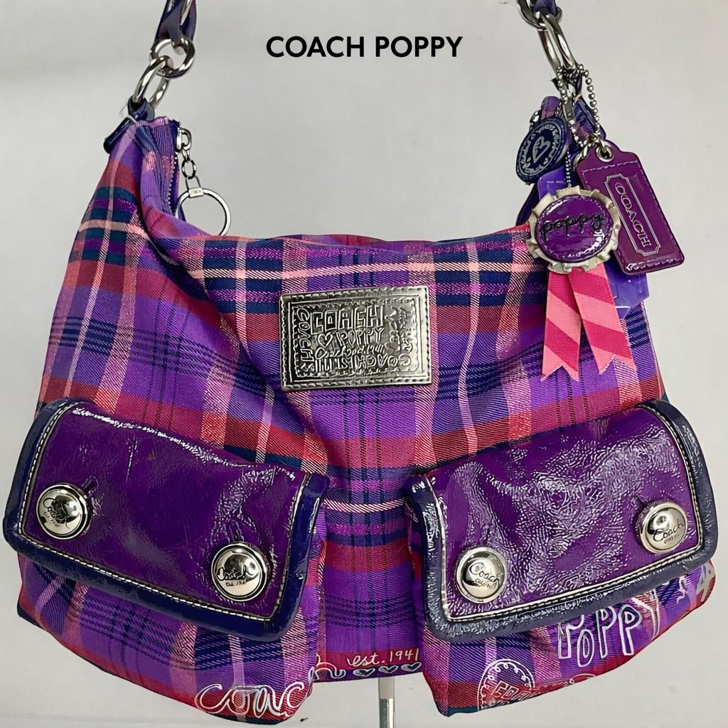 Coach Poppy Plaid Shoulder Bag Purple Pink | Y2K Patchwork Logo