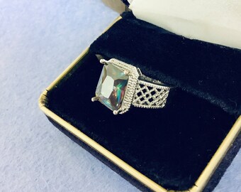 925 sterling silver rhinestone ring,   Sterling silver single large rhinestone ring