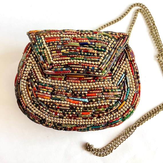 Beaded handbag // multi-colour beaded handbag// Gl