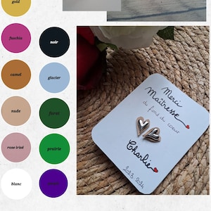 Regalo para profesora, atsem, niñera, pendientes de corazón de acero y cuero personalizables, regalo original de fin de curso para profesora.