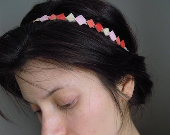 Headband, leather headband ivory pink coral CORRAGRAPHIK.