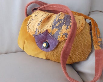 Besace bandoulière velours moutarde inspiration art déco,, pochette besace femme cuir et tissu, minaudière femme jaune, cadeau st valentin .