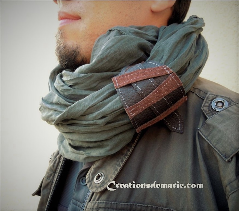 Scarf Men's Gray Cotton Snood Scarf and Leather Cuff Etsy