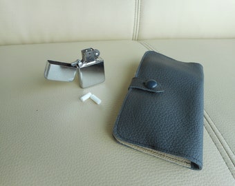 Tobacco pouch black leather for men, snuff box leather, case cigarette tobacco, bag smokers, presents men.