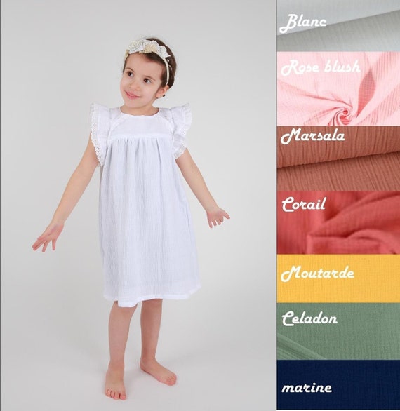 Robe de ceremonie petite fille gaze de coton blanche personnalisable manches volants robe ete cortege mariage bapteme 12 mois 10 ans. Etsy France