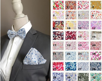 Pajarita con estampado Liberty para adultos y niños, doble volante, accesorio formal para bodas, niña de las flores/paje, variedad de telas florales.