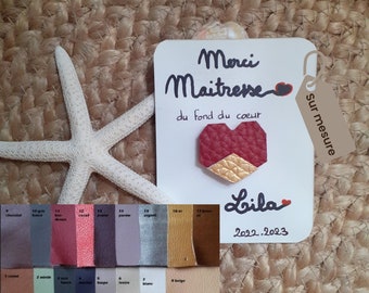 Personalized leather heart-shaped teacher pins - End-of-year gift - School gift - Thank you gift - Teacher, teaching assistant, nanny thank you