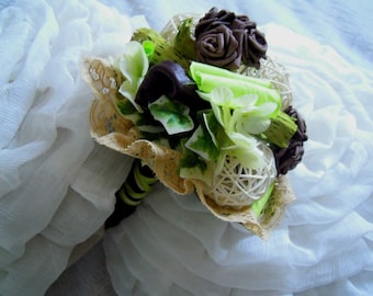 Bouquet de mariée blanc, ivoire, anis marron, fleurs éternelles, fleurs artificielles.