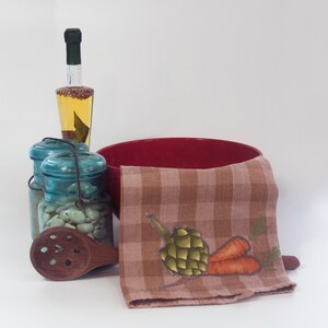 Carrots and artichoke embroidered applique towel cotton