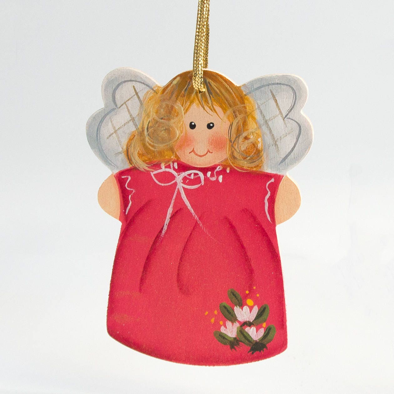 Angel Hand Painted Ornament Dark Pink Dress - Etsy
