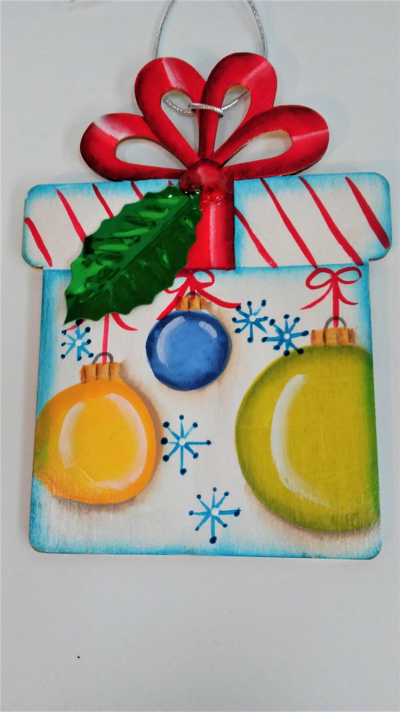 Hand Painted Ornament Gift Box With Glass Balls Holly Embellishment Etsy