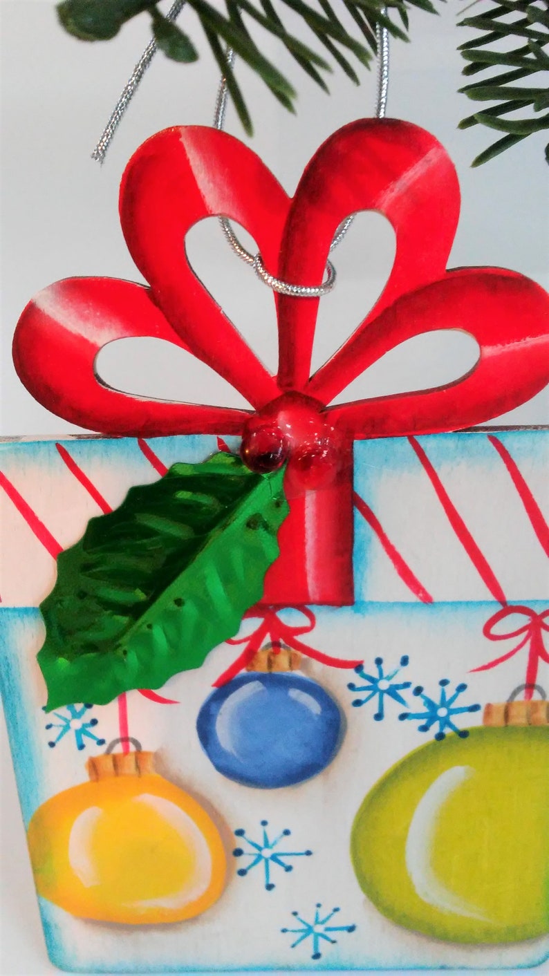 Hand Painted Ornament Gift Box With Glass Balls Holly Embellishment Etsy