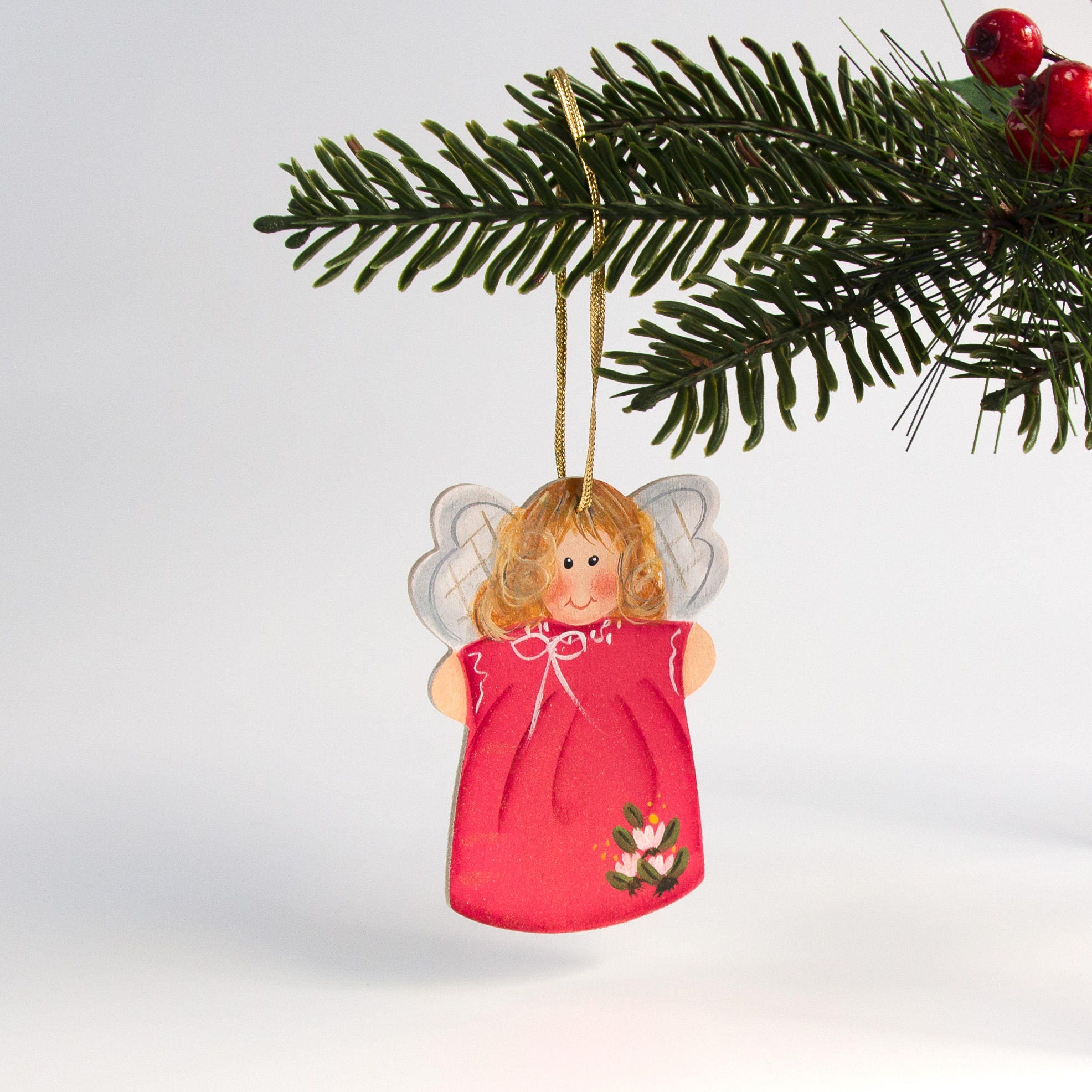 Angel Hand Painted Ornament Dark Pink Dress - Etsy