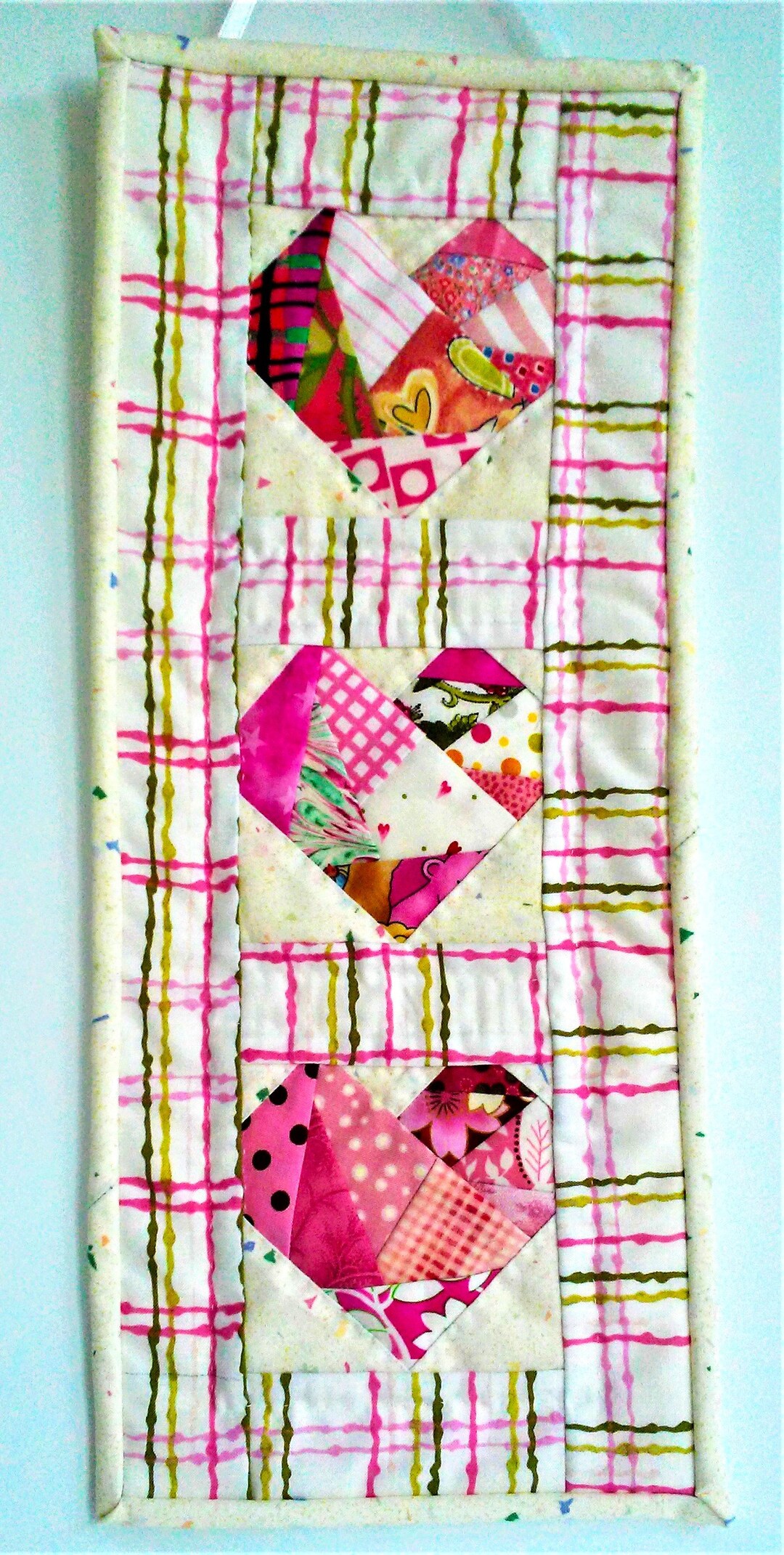 3 Pink Hearts Pieced Mini Quilt Wall Hanging - Etsy