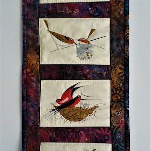 Charley Harper bird architects hand quilted wall hanging