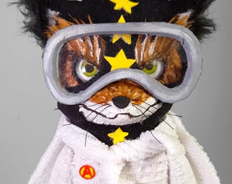 Ash Fox Bandit Outfit Art Doll - Fantastic Mr Fox OOAK Figurine - Collectible Character Sculpture