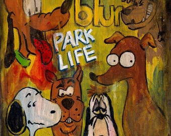 Blur Parklife Original Painting on Wood | Acrylic Rock Band Album Cover Art | Hand Painted Music Decor Gift