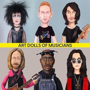 Art dolls of musicians, original art, handmade, Collectible Fabric Doll.