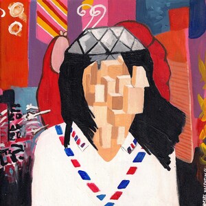 Post / Björk. Peinture originale. Acrylique sur panneau. Recréation de l'oeuvre.