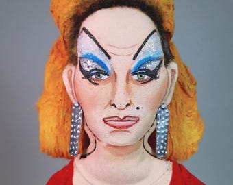 Divine Pink Flamingos Art Doll | OOAK Handmade Figurine | Drag Queen Cult Movie Character Sculpture