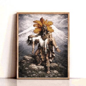Mexican Aztec Legend Iztaccihuatl Popocatepetl Indio Warrior Romantic Mountain Digital Print