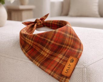 Personalized Dog Bandana with Name, Hearthember Plaid, Modern Neutral Style, Everyday Wear, Gift for Dog Lovers Birthday Gift