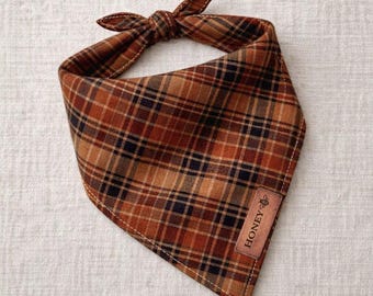 Personalized Dog Bandana with Name, Emberfield Plaid Design, Modern Neutral Style, Everyday Wear, Gift for Dog Lovers Birthday Gift